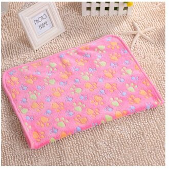 75*50Cm 104*76Cm Leuke Bloemen Huisdier Warme Poot Hond Puppy Fleece Zachte Deken Bedden mat Hond Deken Mat roze paw / 50X75CM