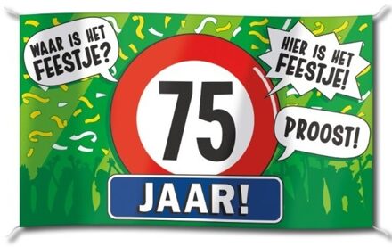 75 jaar Gevelvlag - verjaardag - 100 x 150 cm - polyester - versiering - feestartikelen