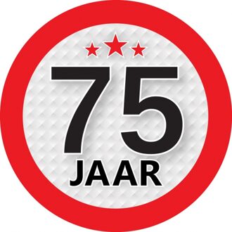 75 jaar leeftijd sticker - rond - Dia 9 cm - 75 jaar verjaardag/jubileum/leeftijd versiering Multi