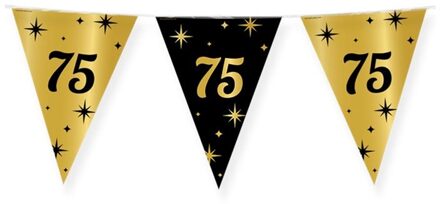 75 jaar Leeftijd verjaardag vlaggetjes - zwart/goud - 10 meter - Vlaggenlijnen Multikleur