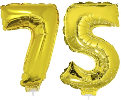 75 jaar leeftijd versiering cijfers - verjaardag - ballonnen op stokje - van 41 cm - goud