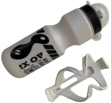 750Ml Fiets Fietsen Water Fles Met Waterkoker Rack Holder Outdoor Road Mountain Sport Camping Wandelen Tour Drink Jug Cup drinkware wit