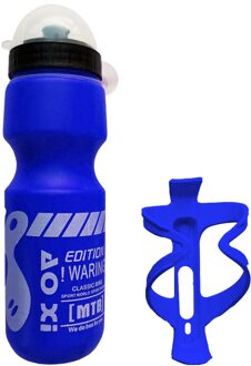 750Ml Mountainbike Fiets Water Drink Fles + Houder Kooi Outdoor Sport Plastic Draagbare Ketel Water Fles Drinkware blauw
