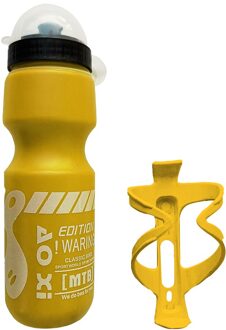 750Ml Mountainbike Fiets Water Drink Fles + Houder Kooi Outdoor Sport Plastic Draagbare Ketel Water Fles Drinkware geel