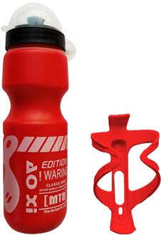 750Ml Mountainbike Fiets Water Drink Fles + Houder Kooi Outdoor Sport Plastic Draagbare Ketel Water Fles Drinkware rood
