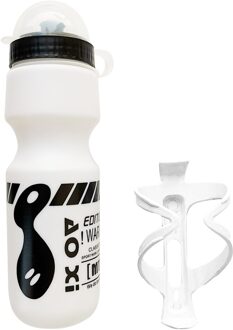 750Ml Mountainbike Fiets Water Drink Fles + Houder Kooi Outdoor Sport Plastic Draagbare Ketel Water Fles Drinkware wit