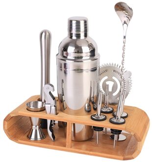 750ml Roestvrij Bar Cocktail Shaker Set Bar Set Ice Tong Mixer Drinken Boston Barman Gereedschap Bars Set met Houten rack 12stk reeks