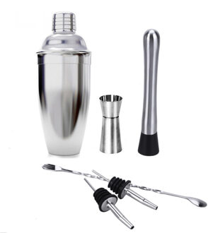 750ml Roestvrij Bar Cocktail Shaker Set Bar Set Ice Tong Mixer Drinken Boston Barman Gereedschap Bars Set met Houten rack 6stk reeks