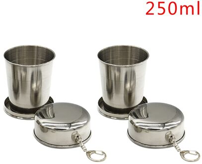75Ml/150Ml/250Ml Rvs Folding Cup Draagbare Outdoor Reizen Camping Telescopische Cup Met Sleutelhanger water Koffie Handcup 2stk 250ML L