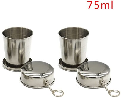 75Ml/150Ml/250Ml Rvs Folding Cup Draagbare Outdoor Reizen Camping Telescopische Cup Met Sleutelhanger water Koffie Handcup 2stk 75ML S
