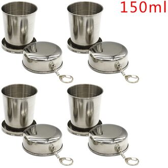 75Ml/150Ml/250Ml Rvs Folding Cup Draagbare Outdoor Reizen Camping Telescopische Cup Met Sleutelhanger water Koffie Handcup 4stk 150ML M