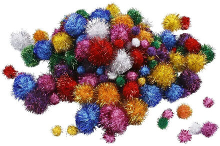 75x knutsel pompons 15-40 mm glitterkleuren