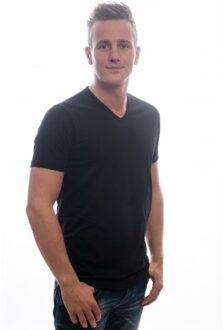 7620 - 2-pack Heren T-shirt V-Hals Zwart Basic Fit - L