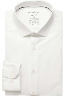 763024 00 white uni heren slim fit overhemd lange mouw Wit - 40 (M)