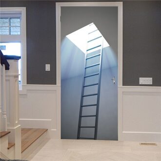 77x200 cm 3D Cool Ladder Deur Stickers Voor Woonkamer Slaapkamer PVC Zelfklevende Behang Home Decor DIY waterdicht Mural Decal MT195