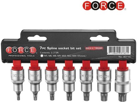 7pc 1/2"DR. Spline socket bit set 40716