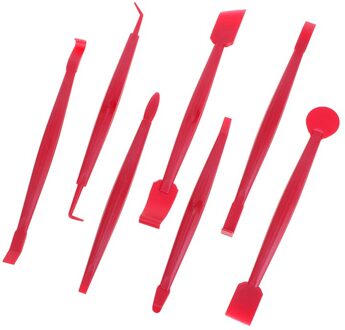 7Pc Auto Styling Vinyl Carbon Fiber Window Ice Remover Cleaning Wassen Auto Schraper Met Vilt Zuigmond Tool Film wikkelen Rood