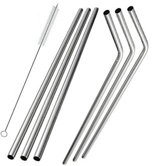 7pc Stro Set Herbruikbare Rvs LongDrinking Stro Metalen Rietjes Set met Cleaner Brush voor Party Tools Bar Mokken z1204