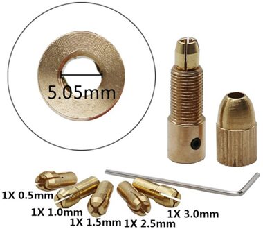 7Pcs 0.5-3Mm Mini Boor Klauwplaten Adapter Spantangen Quick Chuck Voor Mini Gereedschappen Koperen Boor Map Koper cap Axis Boor Spantang Gereedschap 5.05 mm