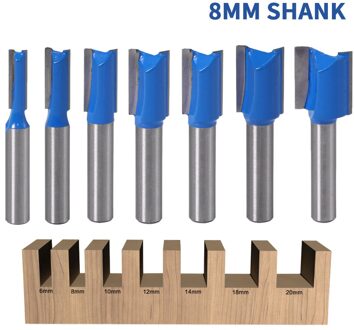 7Pcs 8Mm Shank Straight Houtbewerking Router Bit Set Carpenter Frees 6/8/10/12/14/18/20Mm Snijden Diameter Router Bit