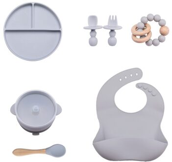 7Pcs Babyvoeding Set Bpa Gratis Food Grade Baby Siliconen Vork Lepel Gerechten Plaat Kom Babyvoeding Levert Kinderen 'S Servies 7stk grijs