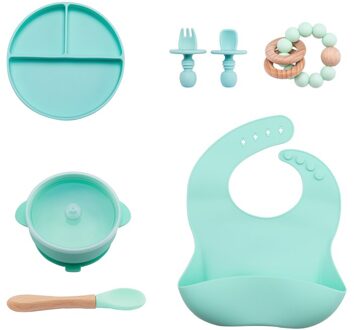 7Pcs Babyvoeding Set Bpa Gratis Food Grade Baby Siliconen Vork Lepel Gerechten Plaat Kom Babyvoeding Levert Kinderen 'S Servies 7stk munt