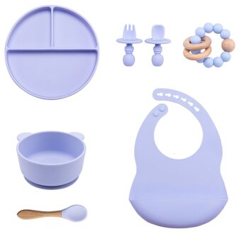 7Pcs Babyvoeding Set Bpa Gratis Food Grade Baby Siliconen Vork Lepel Gerechten Plaat Kom Babyvoeding Levert Kinderen 'S Servies 7stk paars