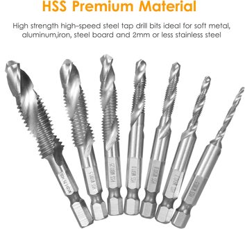 7Pcs Combinatie Boor En Tap Set Metrische Draad Hss M3-M12 Schroef Tikken Bit Tool Quick Change 1/4in hex Shank