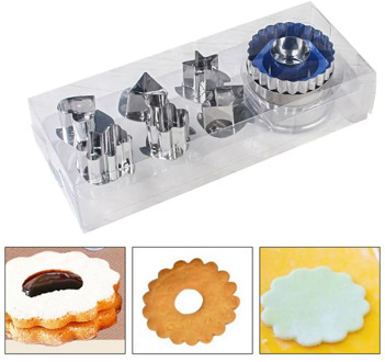 7pcs Cookie Cutters Set 6 Patterns Stainless Steel Baking Mold with 1 Press for Biscuit Cookie Pastry