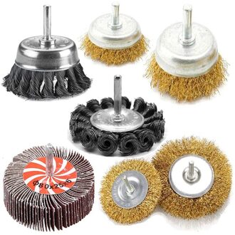 7Pcs Draad Wiel Borstel Geknoopt & Gekruld Draad Cup Wielen Borstel & Carbon Knoop Draad Boor Borstel Set Met 1/4-Inch Shank