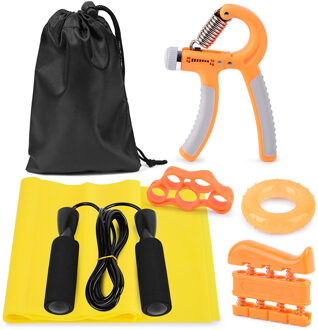 7Pcs Fitness Set Handgreep Strengthener Workout Kit Hand Vinger Exerciser Vinger Brancard Grip Ring Jump Rope Weerstand Band