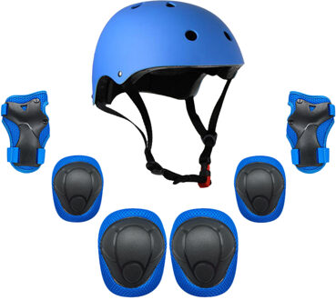 7Pcs Kid Kind Self Balancing Fiets Roller Knie Elleboog Pols Helm Pad Set Kit Helm En Pads Set Blauw