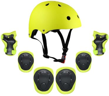 7Pcs Kid Kind Self Balancing Fiets Roller Knie Elleboog Pols Helm Pad Set Kit Helm En Pads Set groen
