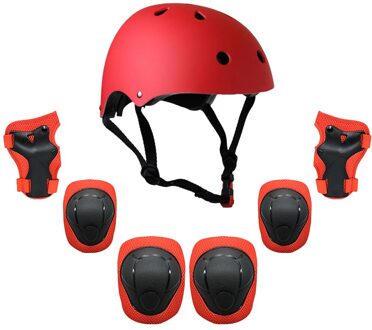 7Pcs Kid Kind Self Balancing Fiets Roller Knie Elleboog Pols Helm Pad Set Kit Helm En Pads Set Rood