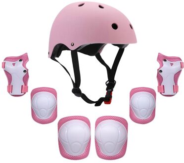 7Pcs Kid Kind Self Balancing Fiets Roller Knie Elleboog Pols Helm Pad Set Kit Helm En Pads Set Roze