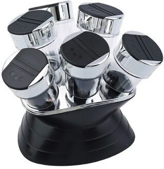 7Pcs Kruiderij Set Peper En Zout Cruet Plastic Keuken Kruidenrek Set 6Pcs Potten + 1Pc Rack zwart