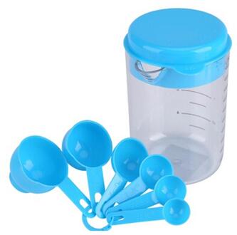 7Pcs Maatbeker Container Set Inbegrepen Uitloop En Stapelbaar Lepels Schaal Tonen Voor Bakken Koken lucht blauw