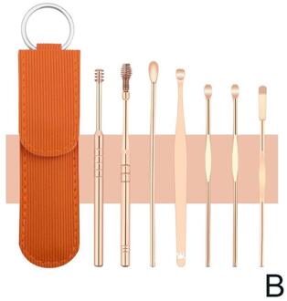 7Pcs Oor Pick Tool Set Sleutelhanger Curette Earpick Oorsmeerhaakje Oor Lepel Cleaner Kit Oren Schoonmaken Gereedschap Sleutelhanger B