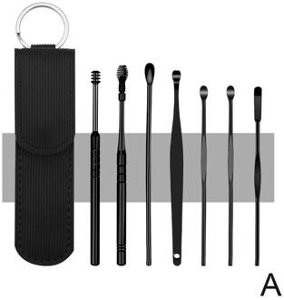 7Pcs Oor Pick Tool Set Sleutelhanger Curette Earpick Oorsmeerhaakje Oor Lepel Cleaner Kit Oren Schoonmaken Gereedschap Sleutelhanger
