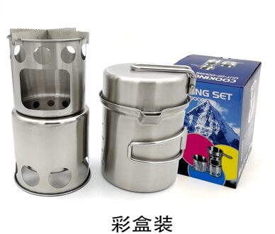 7pcs Outdoor Camping Koken Set Draagbare Kachel Camping Kookgerei Potten Kom Fornuis Picknick BBQ Reizen 1-2Person lucht blauw