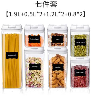 7Pcs Plastic Voedsel Opslag Container Pot Set Met Deksel Keuken Bulk Verzegelde Blikken Koelkast Multigrain Tank Container Voor Granen white7pcs