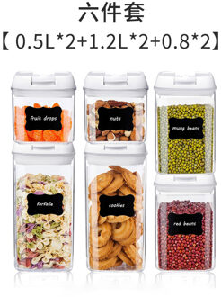 7Pcs Plastic Voedsel Opslag Container Pot Set Met Deksel Keuken Bulk Verzegelde Blikken Koelkast Multigrain Tank Container Voor Granen wit 6stk