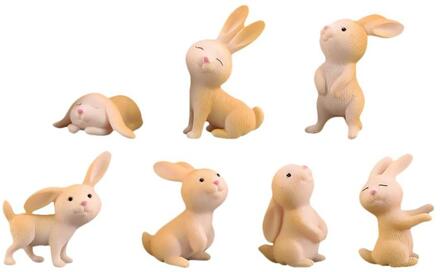 7Pcs Rabbit Figurines Toy Model Toy Cute Ornaments Pretty Garden Decoration Home Microlandscape Supplies geel