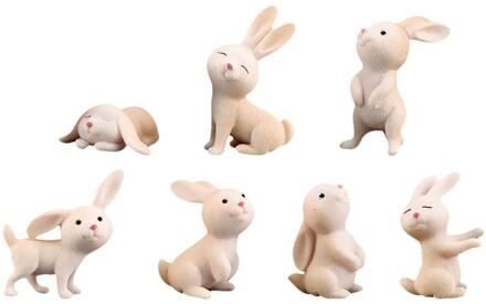 7Pcs Rabbit Figurines Toy Model Toy Cute Ornaments Pretty Garden Decoration Home Microlandscape Supplies grijs