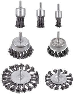 7Pcs Twist Knoop Draad Wiel Borstel Voor Boor Gekrompen Cup Draad Wielen Borstel Set Voor Boor Met 1/4-inch Shank