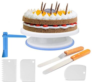 7Pcs Verstelbare Cake Soepeler Polijstmachine Schrapers Cake Stand Decorating Gereedschap 11 Inch Roterende Taart Draaitafel Voor Decoratie