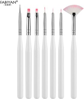 7Pcs Witte Borstel Schilderij Tekening Pen Polish Gel Uv Gereedschap Manicure Nail Art Set Kit Professionele