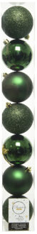 7x stuks kunststof kerstballen donkergroen (pine) 8 cm glans/mat/glitter - Kerstbal