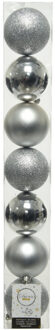 7x stuks kunststof kerstballen zilver 8 cm glans/mat/glitter - Kerstbal Zilverkleurig
