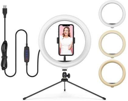 8/10/12Inch Usb Led Ring Licht Dimbare Vullen Licht 2-In-1Mobile Telefoon Houder En Zelfontspanner lamp Met Verstelbare Statief 01 96led 8duim